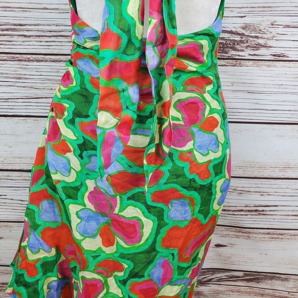 Amanda Uprichard Womens Medium Shaena Tish Style Green Floral Halter Dress  #217 - Picture 8 of 10